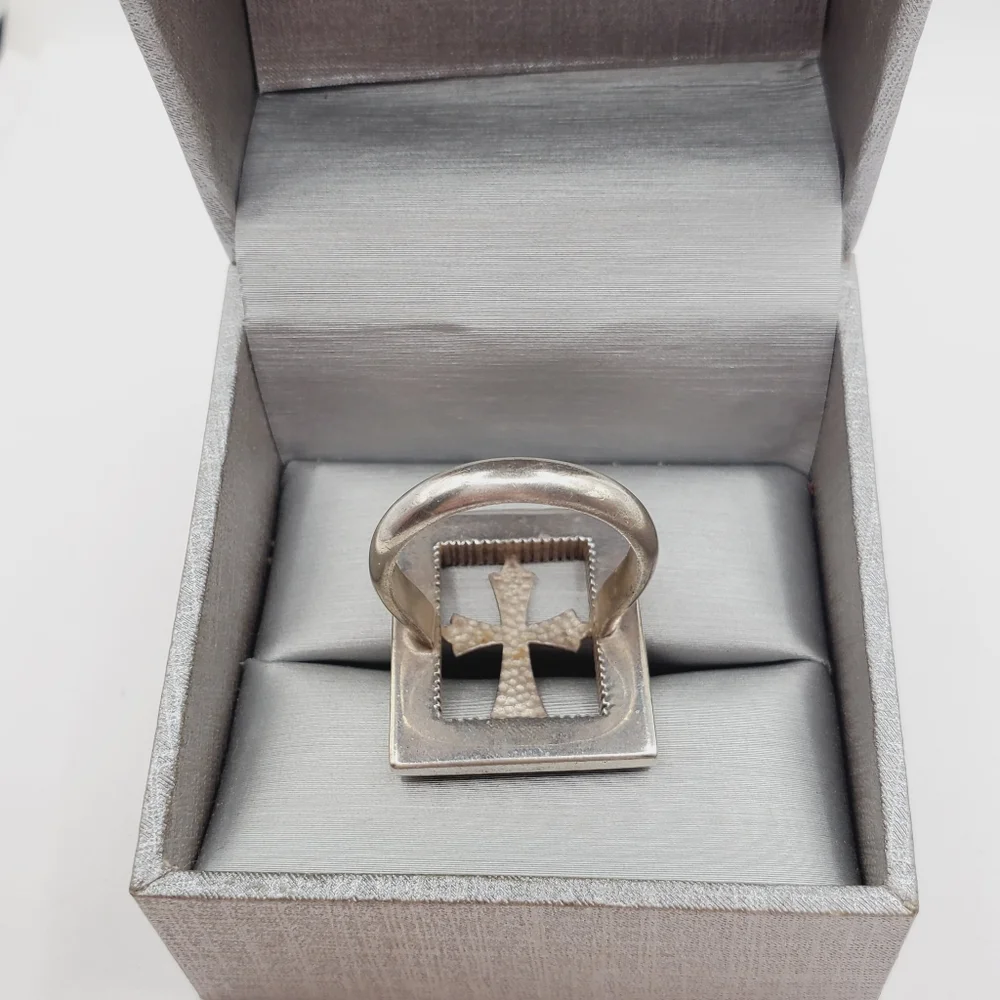 Genuine Black Onyx 925 Sterling Silver Vintage Statement Cross Ring